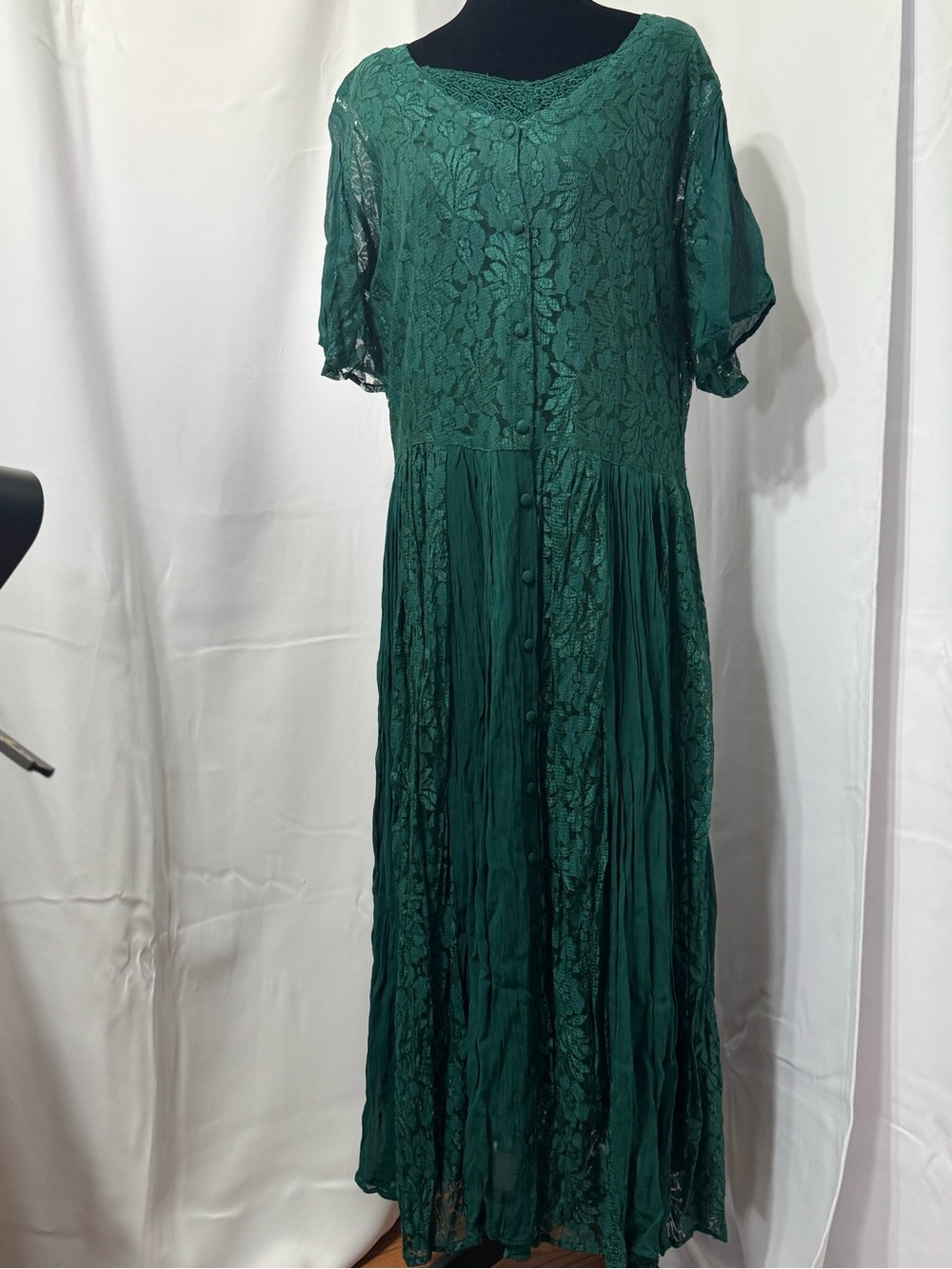 Together! Emerald Green Whimsigoth Lace Maxi Dress Broomstick Crinkle Tall 10